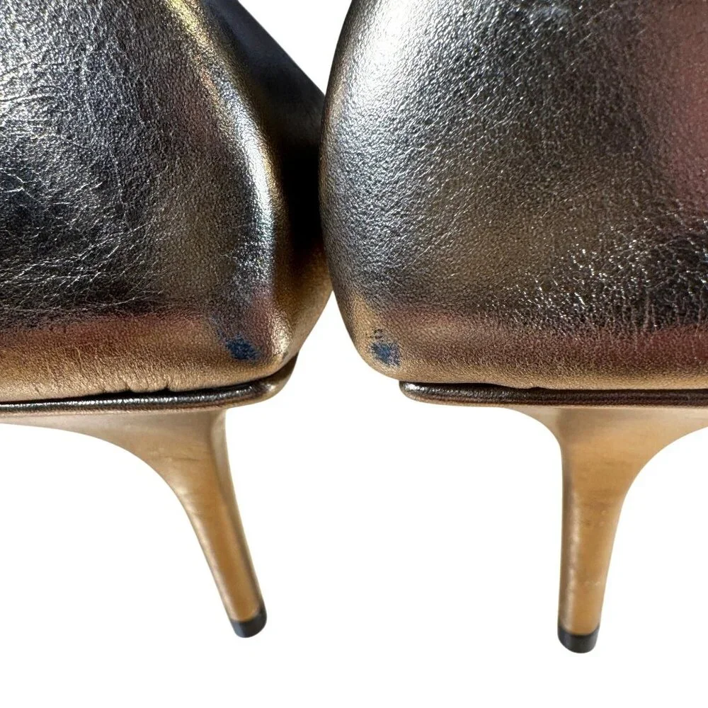 Balenciaga Square Knife Pump Gold Pointed Toe Heels Size 37 - Picture 9 of 13